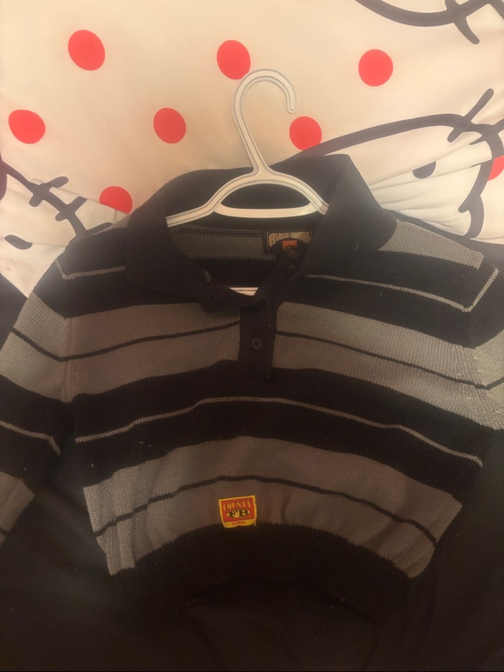 Fb county Black and Gray Striped Polo Sweater
